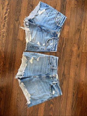Distressed Light Blue Denim Shorts - Women's
